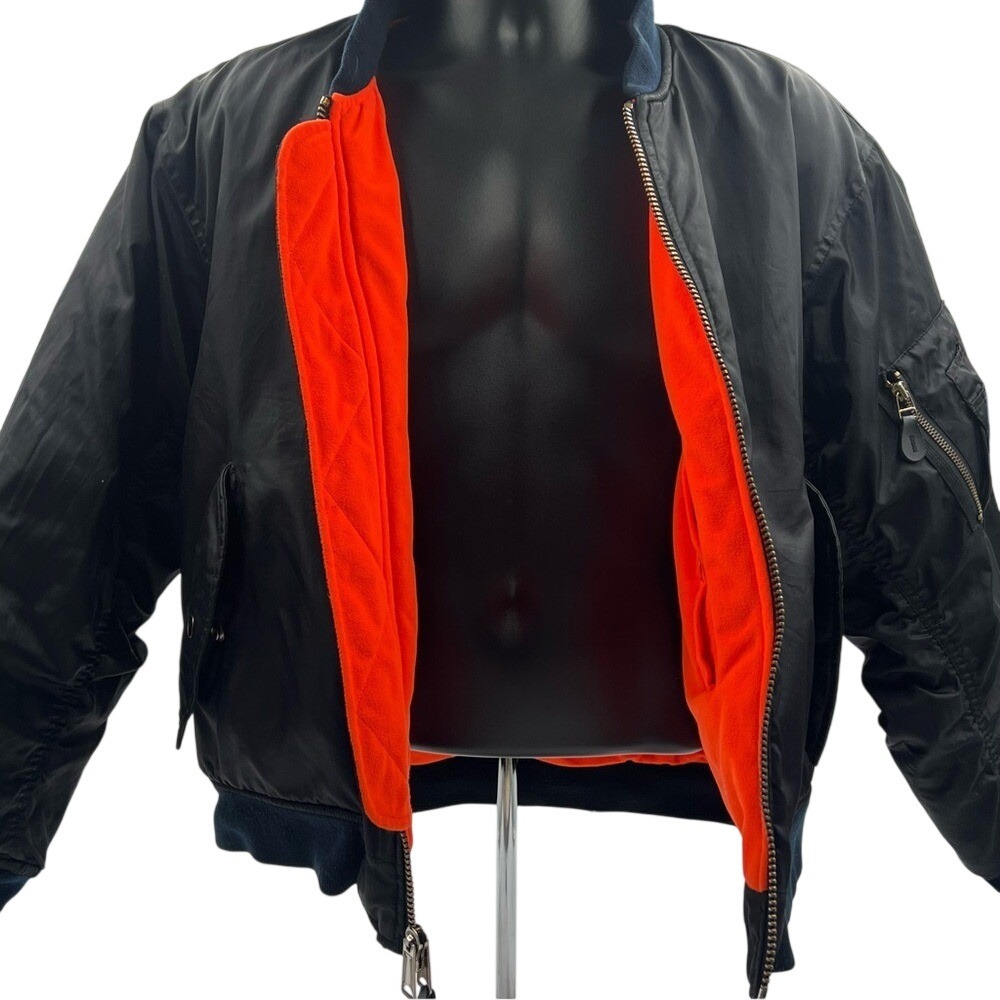 Vintage Elkmont Mens MA-1‎ Bomber Jacket Black Orange Lining Flight Coat Large